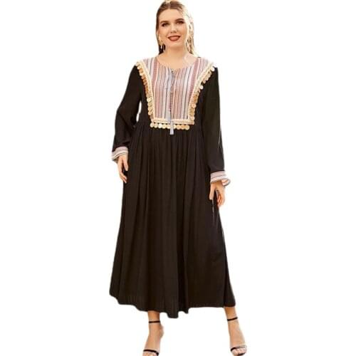 Women Long Dress Ethnic Vintage Abaya Islamic Clothing Long Sleeve Arab Maxi Robe Kaftan Casual Loose Plus Size Dubai Turkish