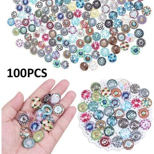 100pcs Glass Mosaic Tiles 12mm Colorful Round Cabochons Beads Mosaic Making DIY Jewelry Bracelet Arts Craft Home Decoration