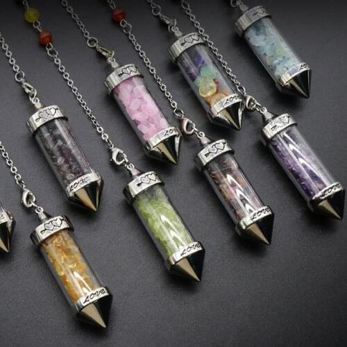 12pcs/lot Energy Natural Gems gravel stone Divination pendant Pendulum Chakra Healing Amethysts Pendant Necklace Jewelry Making