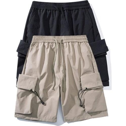 2PCS Summer Mens Cargo Shorts Casual Trend Cotton Baggy Multi Pocket Jogger High Street Drawstring Fitness Running Soft Shorts