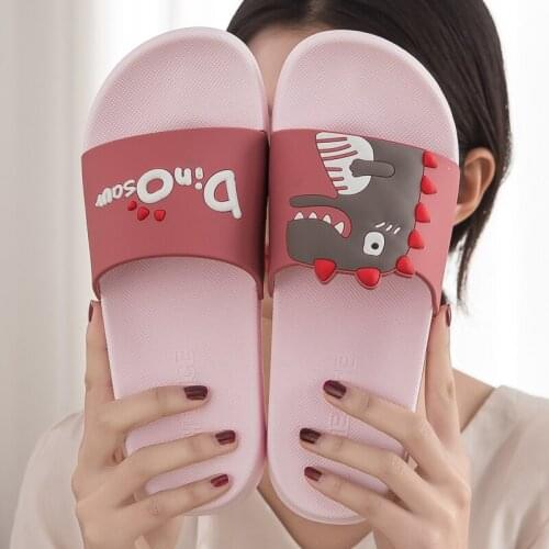 2020 Dinosaur Home Slippers Women Summer Indoor PVC Non-slip Bathroom Bath Home Soft Bottom Male Thick Bottom Summer Shoes