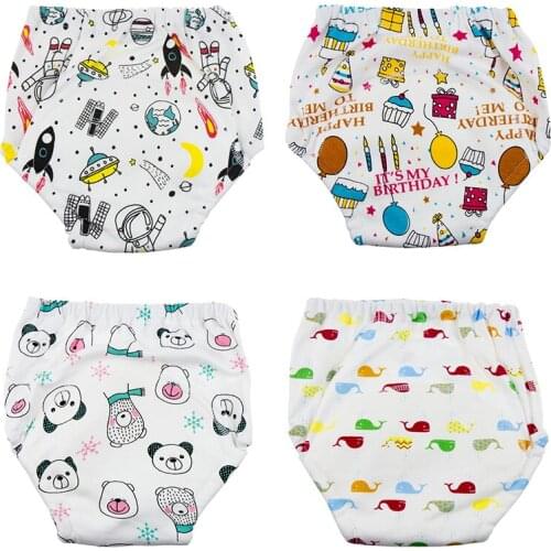 4 Pieces Baby Reusable Washable Infant Waterproof Training Pants Cotton Changing Nappy Panties For Baby Boy Girl
