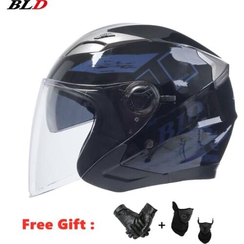 Free Glove Mask Gift Vintage Open Face Motorcycle Helmet Four Seasons Motorbike Half Double Lens Helmet Capacete Scooter Bike