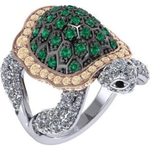 Bohemian Beach Fashion Jewelry Green Cubic Zirconia Crystal Turtle Rings For Women Cute Animal Rings Gift for Girls D5M624
