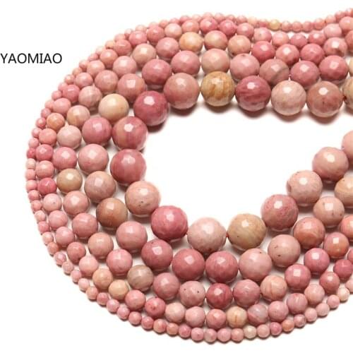 4/6/8/10/12mm Faceted Pink Natural Rhodochrosite Loose Stone Beads For Jewelry Making Bracelet Necklace Earrings DIY