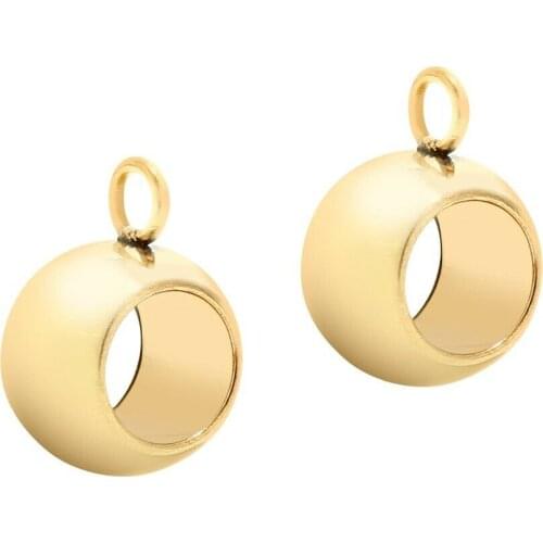 10pcs Stainless Steel 6.5/8mm Bail Beads with ring For Jewelry Making Bright gold Color Big Hole Beads DIY Jewelry Accessories