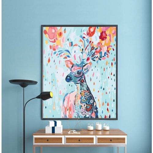 DIY painting by numbers illustration fawn creative adult hand-painted living room decoration painting