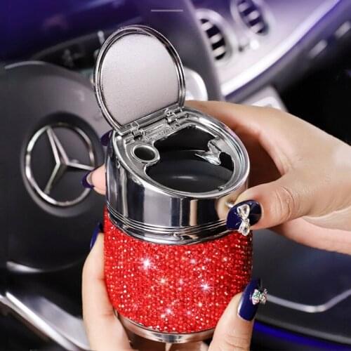 Travel Portable Car Ashtray Multifunction With Lid Creative Diamond Crystal Ladies Car Interior Decoration General Auto Supplies