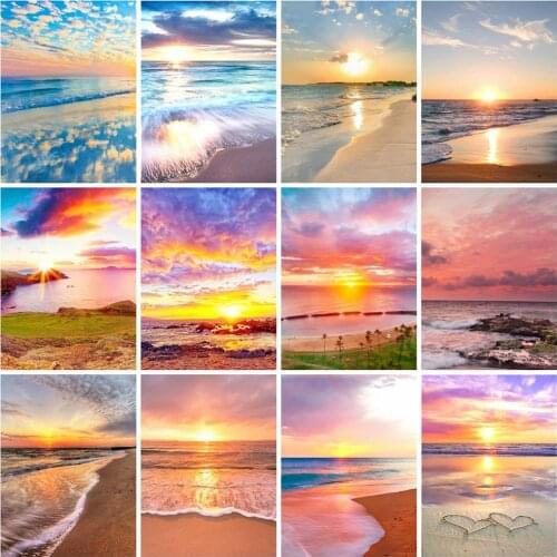 EverShine Diamond Painting Seaside Cross Stitch Diamond Embroidery Sunset Landscape Bead Picture Kits Rhinestones Art Wall Decor