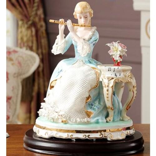 European Ceramic Figure Decoration Western Beauty Playing Flute Decoration Luxury and High-grade Gift Creation in Living Room