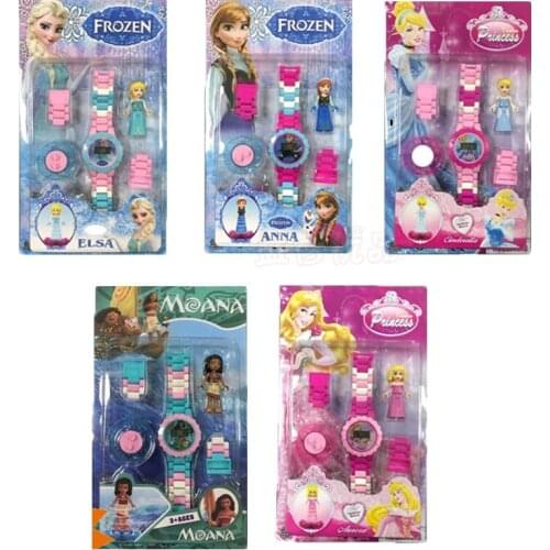 Hot 15 Styles Frozen Princess Anna& Elsa Children Watch Building block Funny Toys for Children Compatible all brand Brick