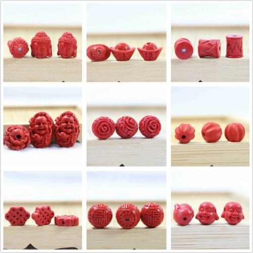 HOT synthetic red cinnabar more size carving flower diy jewelry accessories beads 5pcs B952