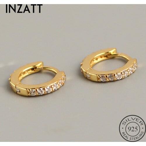 INZATT Real 925 Sterling Silver Zircon Round Hoop Earrings For Fashion Women Party Geometric Fine Jewelry Bohemian Accessories