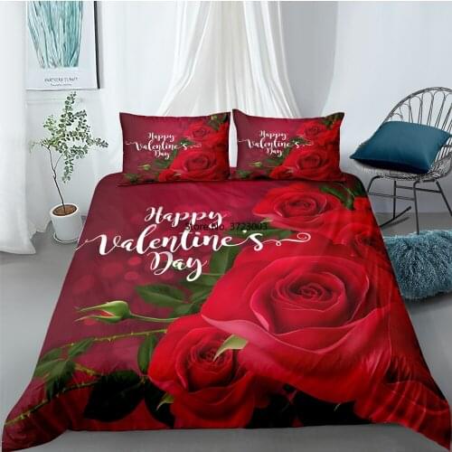 Red Rose Pattern Bedding Set Fashion Wedding Flower Bedding Set 2/3 Piece Deluxe Down Quilt Cover Pillowcase