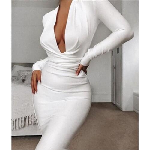 Free Shipping Sexy V Neck Long Sleeve Women Bandage Dress 2021 Celebrity Designer Fashion Evening Club Party Dress Vestido