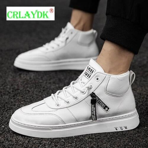 CRLAYDK 2021 Hot Sale Men High Top Sneakers Flats Sports Shoes Casual Tennis Leather Running Outdoor Workout White Footwear