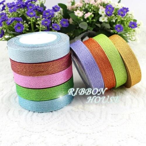 HOT (25 mm) 25 Yards/Roll Colorful Onions Belt Organza Ribbon Silver Glitter Ribbon For Christmas Cake Box Gift Packaging