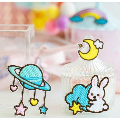 Cute Universe Rabbit Embroidery Sticker Planet Rabbit Decoration Patch Accessories