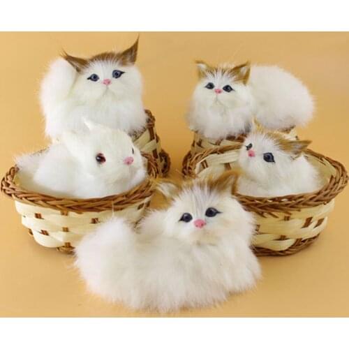 Mini Cats Basket Cats Plush Toy Doll Simulation Cat Model Kawaii Animals Decoration Pendant Plush Toys Creative Gifts for Girls