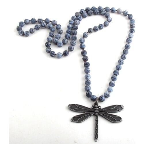 MD Fashion Boho Jewelry Natural Stones Long Knotted Black Metal Corss Necklaces Dropship