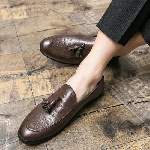 Mensblack leather italian men old Moccasins stylish shoes man formal wear lether summer trend casual skin fashion lather