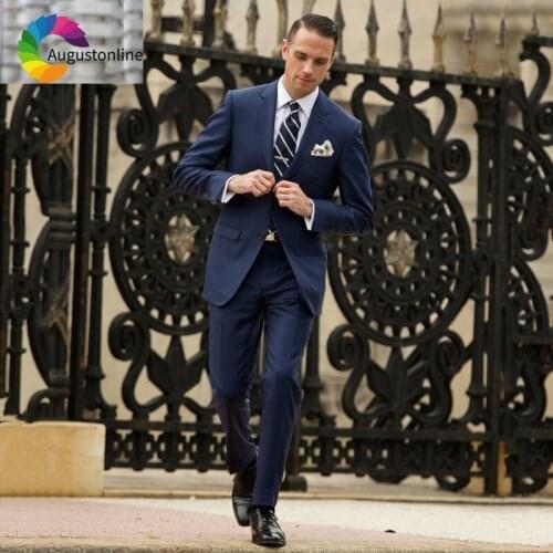 2019 Slim Fit Navy Blue Men Suits for Business Custom Made Groom Tuxedos Man Blazers Jacket Pants 2Piece Prom Wear Costume Homme