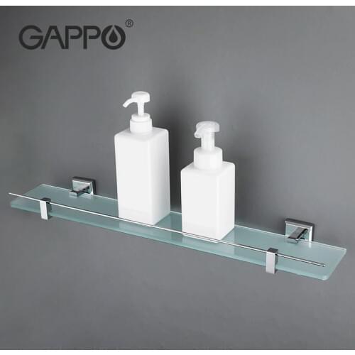 GAPPO Bathroom Shelves Wall Mounted Bathroom Glass shelf restroom shelf Hardware Accessories in two hooks G3807