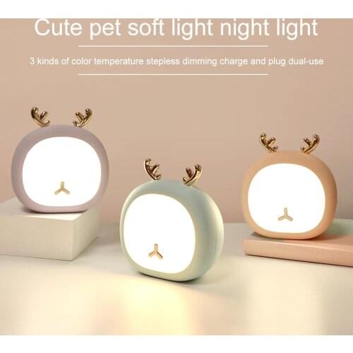 Kids Cute Pet Deer Rabbit USB Rechargeable Night Light Home Bedroom Table Lamp For Kid/Baby/Children Bedroom Bedside Lamp