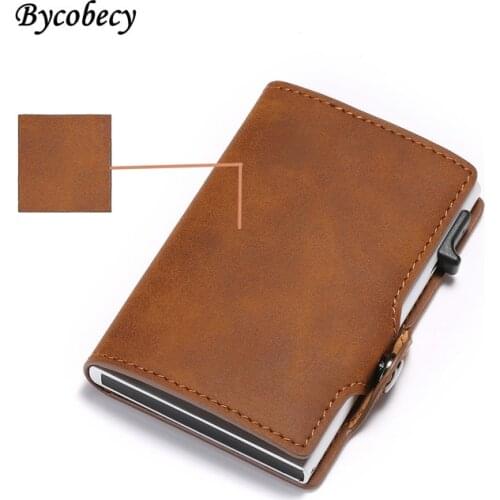 Bycobecy New Product Rfid Retro Horse Skin Aluminum Alloy Credit Card Bank Card Holder Business Fashion Mens And Womens Wallet