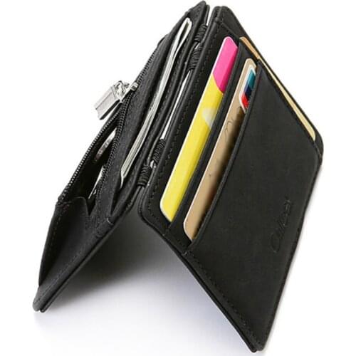 Ultra Thin New Men Male PU Leather Mini Small Magic Wallets Zipper Coin Purse Pouch Plastic Credit Bank Card Case Holder