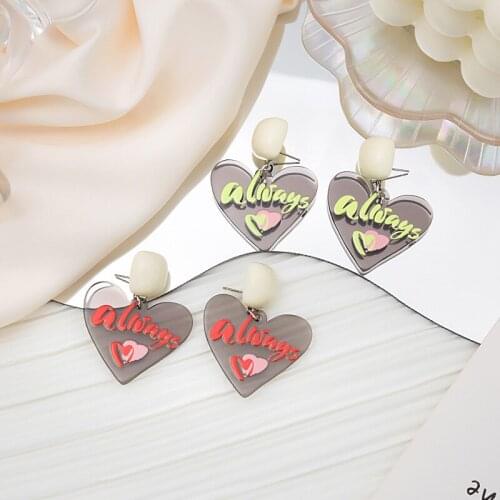 Origin Summer Statement Arcylic Love Heart Pendant Earrings for Women Girls Letters Printing Dangle Earrings Accessories Gifts