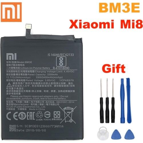 Xiao Mi Original Phone Battery BM3E for Xiaomi Mi 8 Mi8 M8 Real 3400mAh High Quality Replacement Battery Free Tools