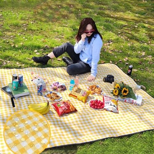 Outdoor camping waterproof picnic mat Multiplayer Widened Lattice Folding Thicken Breathable Soft Portable Travel Beach Blanket