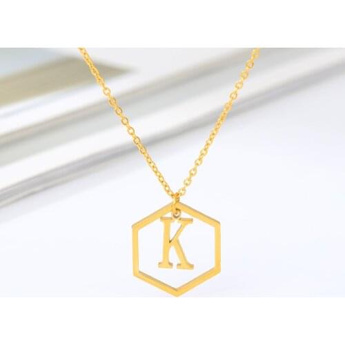 Initial Hexagon Necklace Letter Pendant Hollow Monograms Chain Necklace Stainless Steel Gold Choker Jewelry Christmas Gift