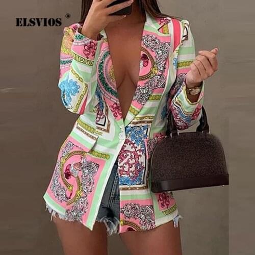 Sexy Ladies Suit Jacket Vintage Print Slim Coats Autumn Winter Women Fashion Turn-down Collar Buttons Office Casual Suit Jackets