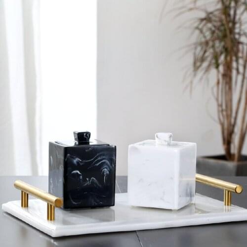 Resin Cosmetic Organizer Nordic Creative Marble Pattern Cotton Swab Box Multifunction Livingromm Desktop Decoration Storage Box