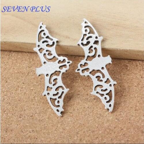 High Quality 15 Pieces/Lot 19mm*56mm Antique Silver Plated Diy Charm Hollow Out Bat Charms For Jewelry Making