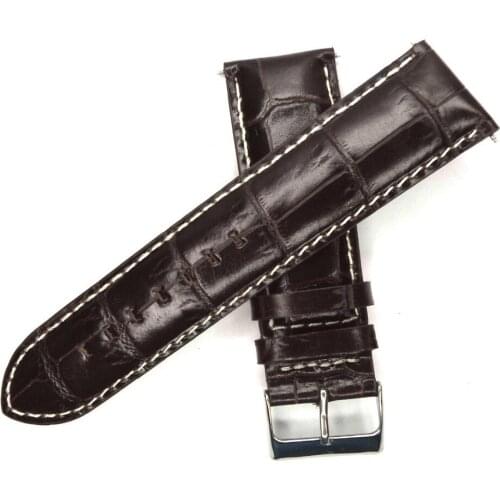 YQI Italian Crocodile Calf Genuine Leather Watch Band 24mm Watchband Alligator Dark Brown Watch Strap with Buckle Belt For Hours