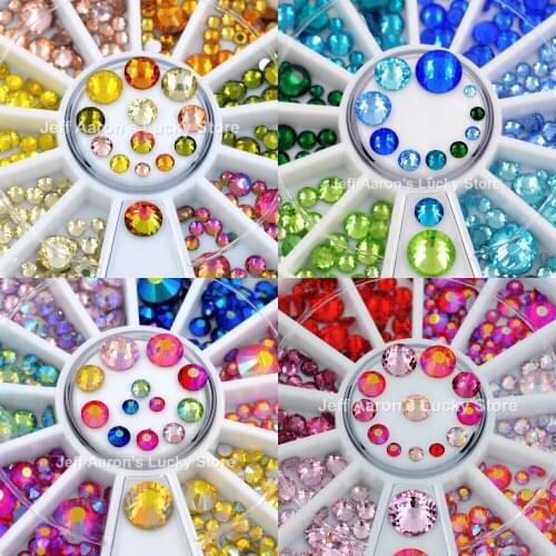 Mixed style flat back 3d nail art decorations rhinestones hot wheels glitter nails accessoires supplies tool 2mm to 6mm