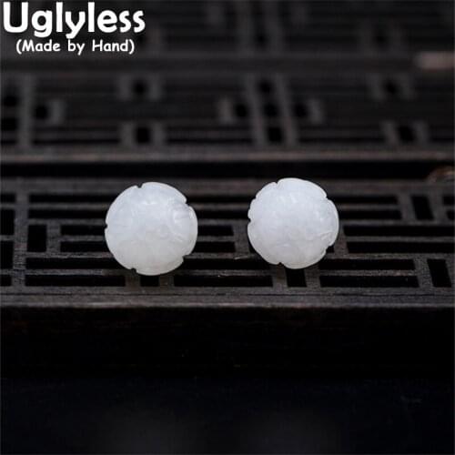 Uglyless Nature Jade Gemstones Lotus Studs Earrings for Women MINI Jade Brincos Real 925 Sterling Silver Earrings Flower Jewelry