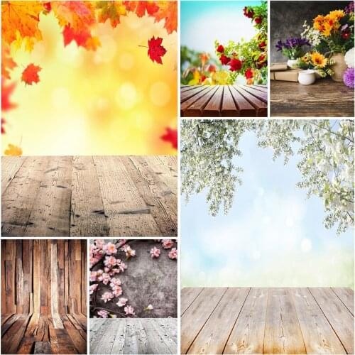 Spring Photography Background Leaves Flower Wood Floor Vinyl Backdrop Studio Photo for Children Newborn Photocall 210320CAT-01