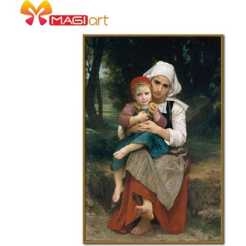 Cross stitch kits Embroidery needlework sets 11CT water soluble canvas patterns 14CT Western style mother and daughter-NCMP030