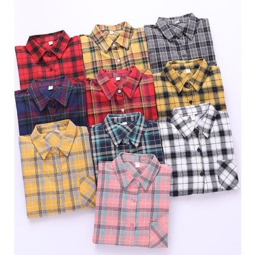 2021 Autumn Plaid Print Blouses Button Long Sleeve Red Plaid Shirts Casual Boyfriend Chic Shirt Female Fall Korean Clothing tops