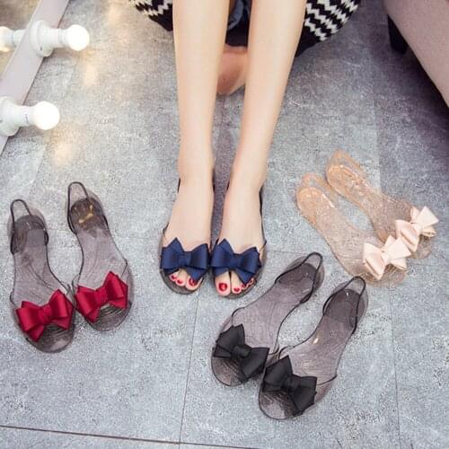 Termainoov Women Sandals Jelly Shoes PVC Peep Toe Flats Beach Shoe Butterfly Knot Summer New Sandalias