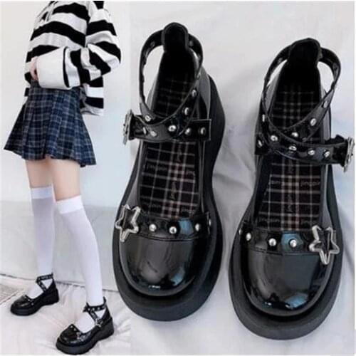 2021 Japanese Loli Goth Women Shoes Loli Sweet Lolita Shoes Platform Thick Heel Cross Bandage Kawaii Cosplay Mary Jane Shoes
