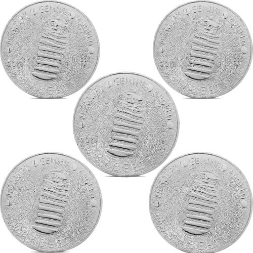 5pcs/lot 2019 US 50th Anniversary Apollo 11 Moon Landing FootPrint Silver Plated Commemorative Coin Gift