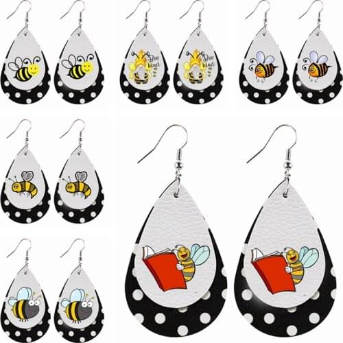 Wholesale Popular 6 Pairs Faux Leather Earrings For Bee Kind Spelling Bee Earrings