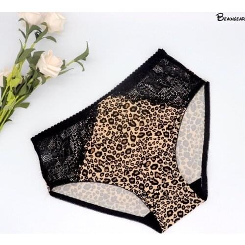 Beauwear Middle Waist Leopard Women Clothing Short Panties Sexy Lace Briefs Plus Size Female Underwear Sexy Lingeires for Ladies