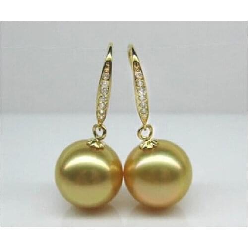 Free shipping********HOT AAAA+ 14mm Golden South Sea Shell Pearl Earring