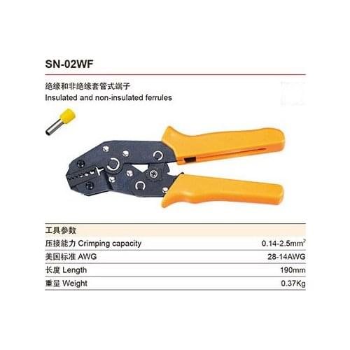 1Pcs Free Shipping SN-02WF MINI EUROPEAN STYLE CRIMPING PLIERS 0.14-2.5mm2 AWG28-14 terminals crimping tools